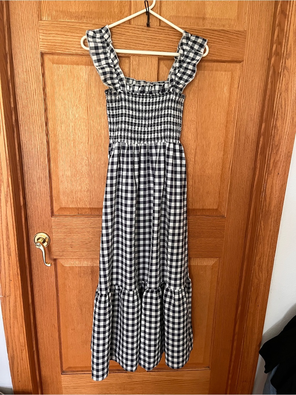 Gingham Smocked Maxi Dress - Blue & White